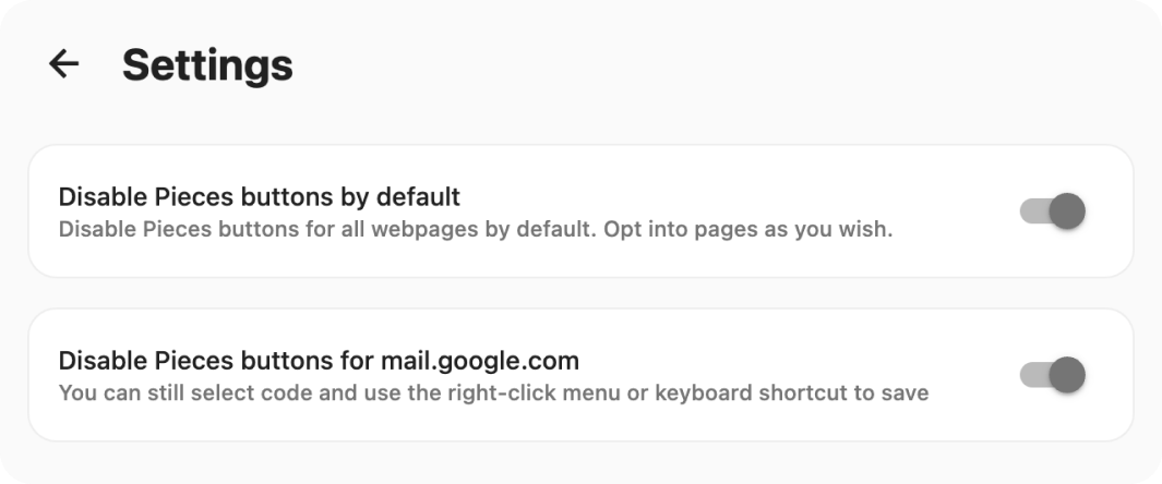 Pieces Extension Settings